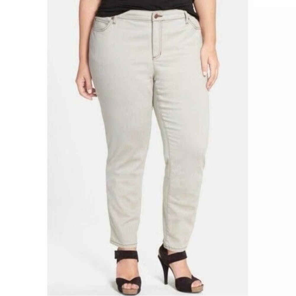 Eileen Fisher Organic Beach Faded Grey Raw Hem Mid Rise Straight Trouser